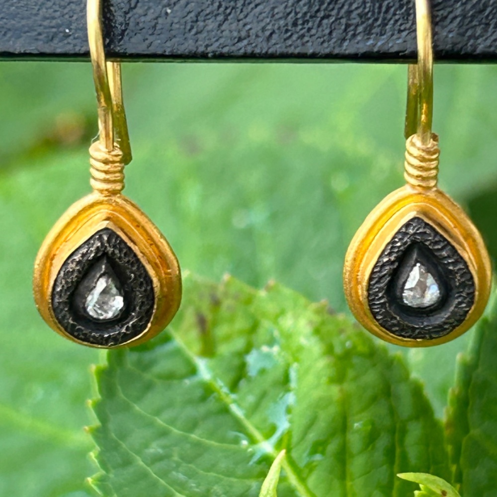 24K Gold Yossi Harari “Gilver” & Diamond Drop Earrings